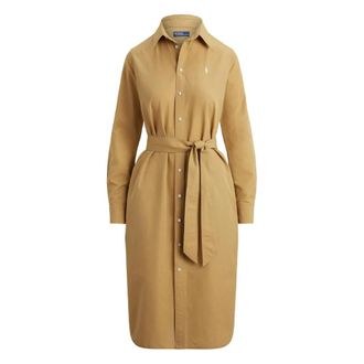 Polo Ralph Lauren Shirt Dresses, female, Beige, Size: M Belted Midi Shirt Dress