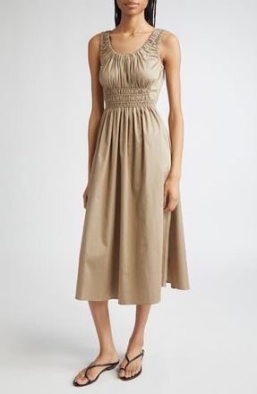 Reiss Anouk Smock Waist Cotton Dress in Khaki at Nordstrom Rack, Size 10