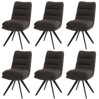 Hhg Hhg - Lote De 6 Sillas De Comedor 481, Silla De Cocina, Giratoria Auto Posici&oacute;n Tela/textil Boucl&eacute; Mvg, Gris Oscuro