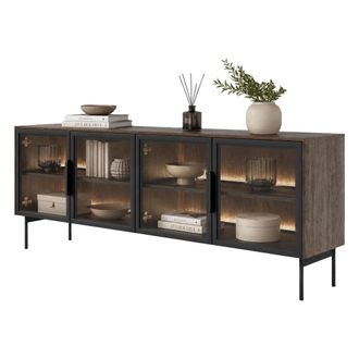 Dmora Mueble Para Tv Kalerora, 3 Estantes, 4 Puertas, Con Luces Led, 181x39x62h Cm, Marr&oacute;n Nogal