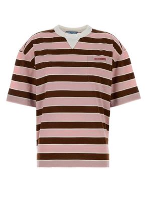 Prada Multicolour Stripes Embroidery Logo T-Shirt
