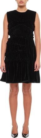 Cecilie Bahnsen Sleeveless Velvet Dress with Ruffle Detailing