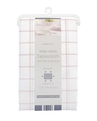TJ Hughes Natural Check PEVA Tablecloth 132cm x 178cm - TJ Hughes White