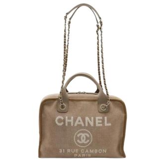 Chanel Pre-owned Deauville Bowling Bag Canvas Beige - Dames - Pre-owned - Beige - Maat: ONE Size Leer