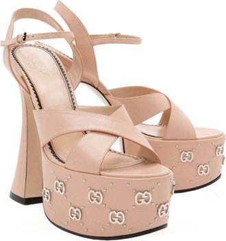 Gucci Womens Leather Gg Embellished Platform Sandal (Authentic Pre-Loved)