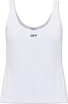Off-white Ribbed Top Met Geborduurd Logo - Dames - Tops zonder mouwen - Wit - M - Katoen - Tops