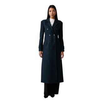 Patrizia Pepe Double-Breasted Wollen Jas - Dames - Mantels - Blauw - Maat: XS Wol