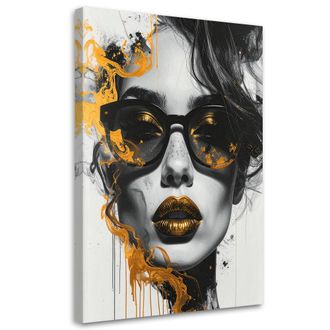 Feeby Cuadro Sobre Lienzo, Mujer Glamurosa Retrato Blanco Y Negro Oro, 80x120