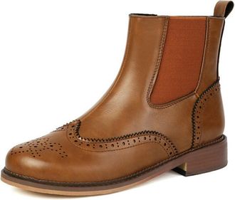 Generic Womens Comfort Round Toe Low Block Heels Ankle Boots with Side Zipper Vinatge Classic Perforated Brouge Shoes (7.5,Yellow)