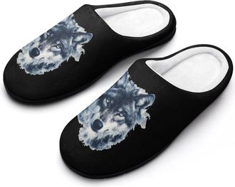 Generic Wolf Forests Animal Face Mens Slippers Comfortable And Non-slip Cotton Slipper Shoe for House