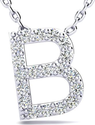 SuperJeweler Block Initial Necklace In Sterling Silver With Real Diamonds, With Free 18 Inch Chain