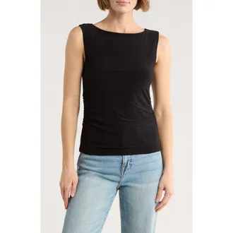 Leith Boat Neck Sleeveless Top in Black at Nordstrom Rack, Size X-Small