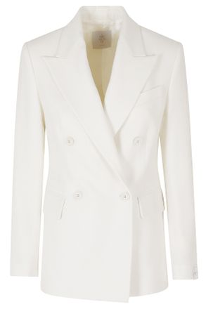 Eleventy White Double-Breasted Peak Lapel Wool-Blend Blazer