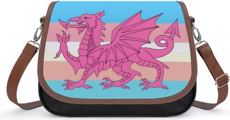 Generic Welsh Trans Dragon Flag Crossbody Bag Womens Handbag PU Message Bags Shoulder Purse with Adjustable Strap