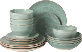 Gibson Home Stonebury 16-Piece Handpainted Stoneware Dinnerware Set in Teal at Nordstrom