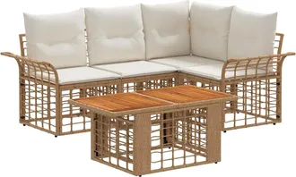 vidaXL Conjunto De Sof&aacute;s De Jard&iacute;n 5 Uds. Natural Y Crema Vidaxl