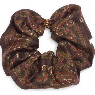 Saint Laurent Paisley Silk Twill Scrunchie in Brown/Light Brown/Gold at Nordstrom