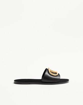 Valentino Garavani Sandalo Slider VLogo Signature In Vacchetta Granata Con Accessorio Donna NERO 34.5