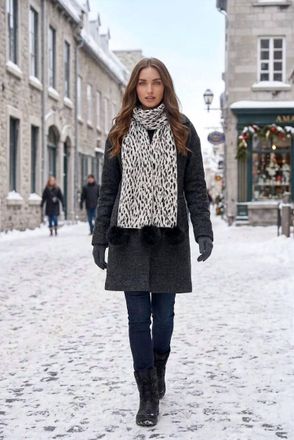 Joseph Ribkoff Faux Fur Knit Scarf In Winter White/black
