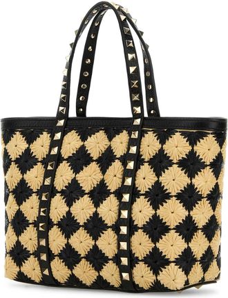 Valentino Garavani Womens Embroidered Raffia Mini Rockstud Handbag Naturalenero Borse A Mano Bag