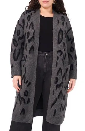 Vince Camuto Animal Jacquard Longline Cardigan in Medium Heather Grey at Nordstrom Rack, Size 2X