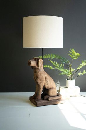Kalalou Mango Wood Dog Table Lamp With Fabric Shade