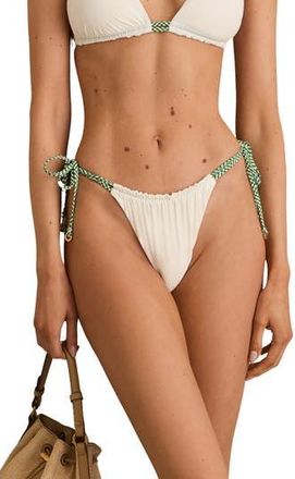 Reiss Rue Ruched Bikini Bottoms in White/Green at Nordstrom Rack, Size 10 Us / 14 Uk