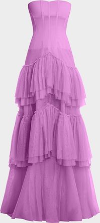 Bcbgmaxazria Strapless Ruffle Tiered Corset Gown