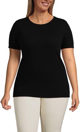 Lands End Plus Size Micro Rib T-Shirt in Black at Nordstrom, Size 1X