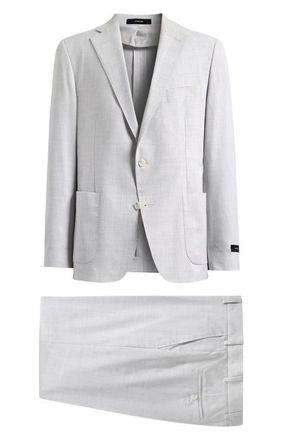 Vince Icon Relaxed Fit Grey M&eacute;lange Wool & Cotton Blend Suit in Pearl Grey at Nordstrom, Size 36 Regular