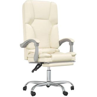 vidaXL Silla De Oficina Reclinable Masaje Cuero Sint&eacute;tico Color Crema Vidaxl