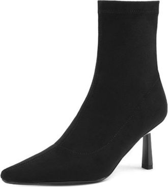Generic Womens Sock Ankle Boots Suede Fabric Pointed Toe Stiletto Heels Stretch Top Slip On Sleek Silhouette Soft Lining Cushioned Insole Durable Outsole,Blac