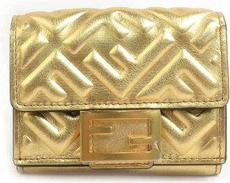 Fendi Gold Leather Wallet (Tri-Fold) (Pre-Owned)