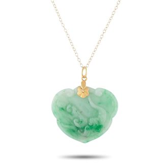 Luxury Bazaar 14K Yellow Gold Carved Jade Pendant Necklace MF07-092226