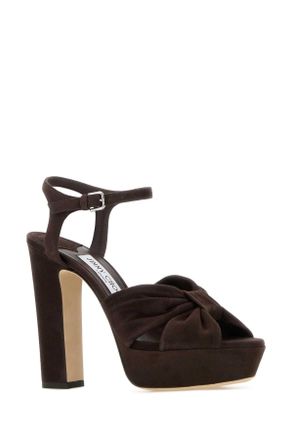 Jimmy Choo London Womens Dark Brown Suede Heloise 120 Sandals Chocolate Sandali