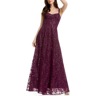 Dress The Population Piper Sequin Embroidered Gown in Dark Cherry at Nordstrom, Size X-Large