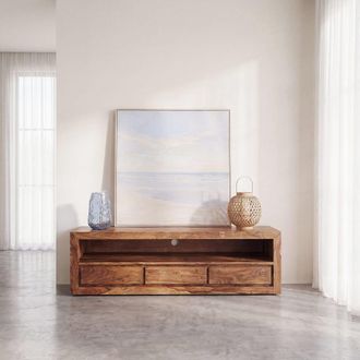 Maisons du monde Mueble TV con 3 cajones de madera de palo de rosa maciza y acacia 160 cm