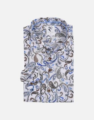 R2 Mens R2 Linen Paisley Print Shirt White Patterned - Paisley Patterned - Size: 36