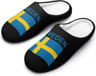 Generic Flag of Sweden Funny Mens Cotton Slippers Soft Non-Slip Rubber Sole House Slipper Indoor Outdoor