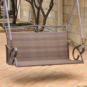 International Caravan Inc Valencia Resin Wicker/Steel Loveseat Swing