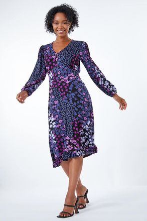 Roman Floral Print Frill Hem Mini Dress