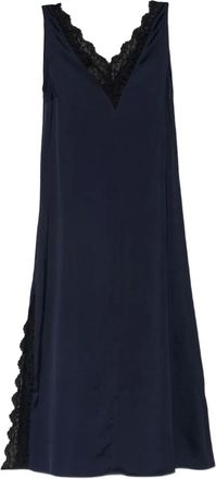 Officine Générale lace-trim V-neck midi dress - Blue