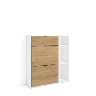 Skraut Home Skraut Home - Zapatero, Armario Entrada Recibidor, 90x27x102cm, 10 Pares De Zapatos, Zapatos, Botas, Estilo Moderno, Blanco Y Roble