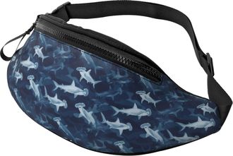Generic Blue Camo Hammerhead Shark Print Waist Packs Chest Bag Unisex Bumbags For Travel Jogging Hiking 14X35Cm