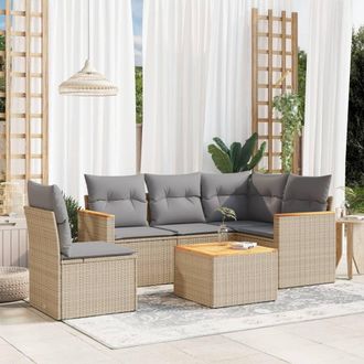 vidaXL Vidaxl - Juego De Sof&aacute;s Jard&iacute;n Con Cojines 6 Pzas Rat&aacute;n Sint&eacute;tico Beige