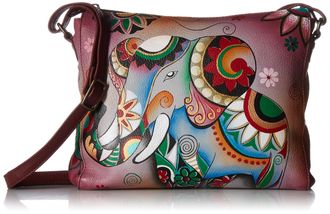 Anuschka Anuschka Anna Hand Painted Leather WomenS Slim Medium Crossbody, Retro Elephant