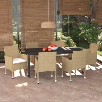 vidaXL Set Comedor De Jard&iacute;n 7 Pzas Con Cojines Rat&aacute;n Sint&eacute;tico Beige Vidaxl