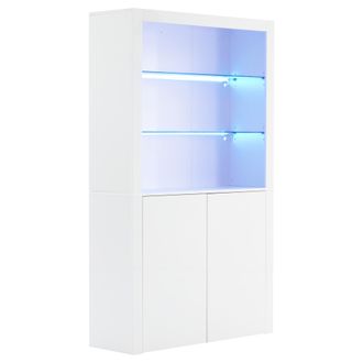 STILVORA Vitrina Con 2 Puertas, Estante De Vidrio Templado Y Led, Frente Brillante Para Sal&oacute;n, En Mdf, Blanco, 100 &times; 35 &times; 170 Cm