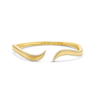 SHYMI Pave Outline Curl Cuff Bangle - 18K Gold-Filled, Rhodium Plated, Cubic Zirconia, Day to Night, Open Bangle