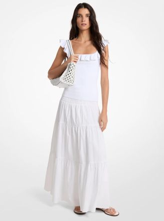 Michael Kors Smocked Cotton Poplin Tiered Maxi Skirt